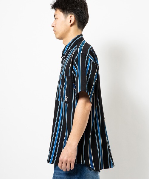 430（フォーサーティ）の「mhs2613- S-S DRP STRIPE SHIRT ストライプシャツ(26-084)（シャツ/ブラウス・メンズ・ブルー/オフホワイト/イエロー/ブラック/レッド・3/2/1/0）」の10枚目の写真