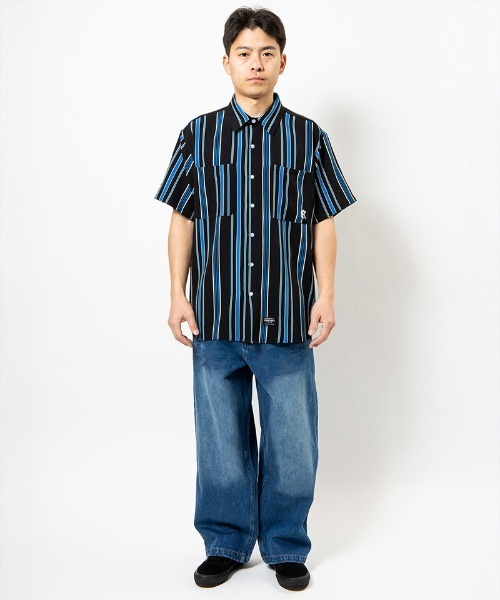 430（フォーサーティ）の「mhs2613- S-S DRP STRIPE SHIRT ストライプシャツ(26-084)（シャツ/ブラウス・メンズ・ブルー/オフホワイト/イエロー/ブラック/レッド・3/2/1/0）」の12枚目の写真