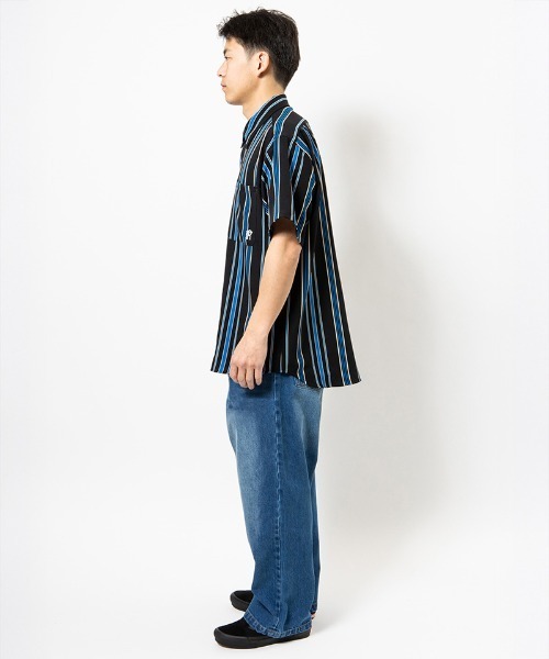 430（フォーサーティ）の「mhs2613- S-S DRP STRIPE SHIRT ストライプシャツ(26-084)（シャツ/ブラウス・メンズ・ブルー/オフホワイト/イエロー/ブラック/レッド・3/2/1/0）」の13枚目の写真