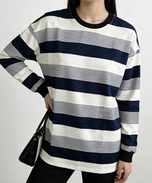 ボーダー柄Tシャツカットソープルオーバー