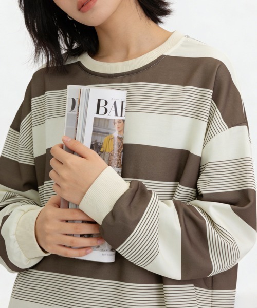 Miniministore（ミニミニストア）の「ボーダー柄Ｔシャツカットソープルオーバー（Tシャツ/カットソー・レディース・ブラウン/ネイビー・FREE）」の2枚目の写真