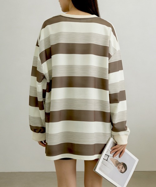 Miniministore（ミニミニストア）の「ボーダー柄Ｔシャツカットソープルオーバー（Tシャツ/カットソー・レディース・ブラウン/ネイビー・FREE）」の15枚目の写真