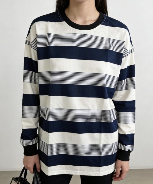 Miniministore（ミニミニストア）の「ボーダー柄Ｔシャツカットソープルオーバー（Tシャツ/カットソー・レディース・ブラウン/ネイビー・FREE）」の14枚目の写真