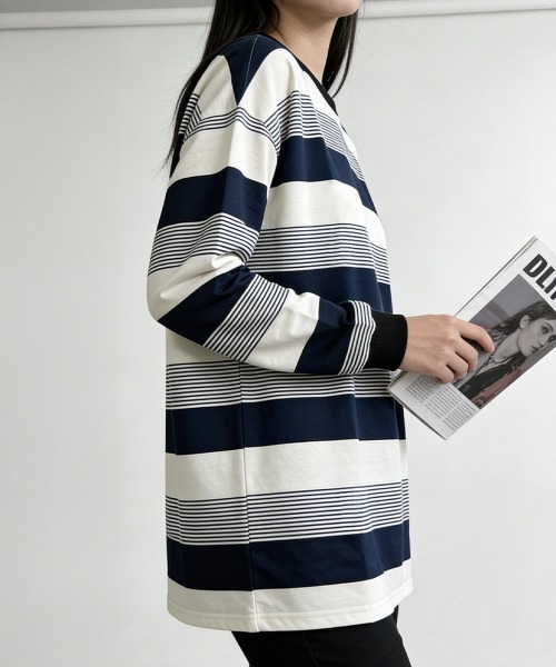 Miniministore（ミニミニストア）の「ボーダー柄Ｔシャツカットソープルオーバー（Tシャツ/カットソー・レディース・ブラウン/ネイビー・FREE）」の12枚目の写真