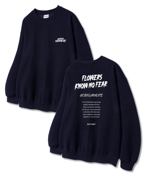 Union Garments(ユニオンガーメンツ)の「ノウフラワー 裏毛 スウェットシャツ ネイビー(スウェット・レディース・その他・L/XL/XXL)」の1枚目の写真
