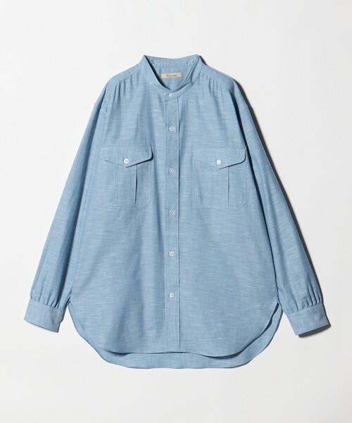 Camoshita(カモシタ)の「<Camoshita>シャンブレー バンドカラー シャツ(シャツ/ブラウス・メンズ・ベージュ/ライトブルー・M/L)」の2枚目の写真