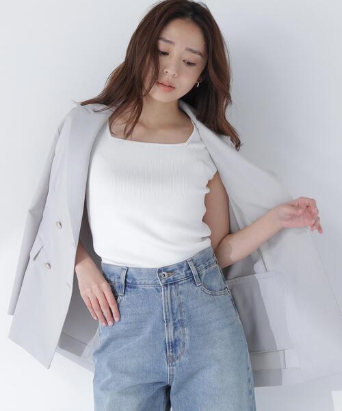 NATURAL BEAUTY BASIC（ナチュラルビューティーベーシック）の「スクエアネックリブニット（タンクトップ・レディース・オフホワイト/ライトグリーン/ベージュ/ブラック・ﾌﾘ-）」の16枚目の写真