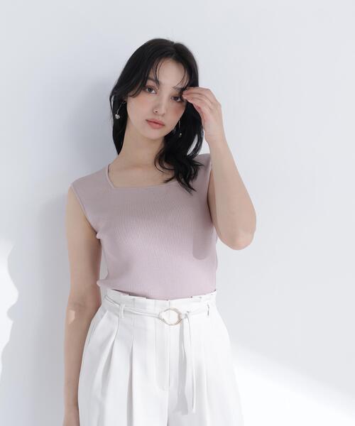 NATURAL BEAUTY BASIC(ナチュラルビューティーベーシック)の「スクエアネックリブニット(タンクトップ・レディース・オフホワイト/ライトグリーン/ベージュ/ブラック・フリ-)」の21枚目の写真
