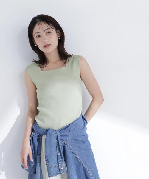 NATURAL BEAUTY BASIC（ナチュラルビューティーベーシック）の「スクエアネックリブニット（タンクトップ・レディース・オフホワイト/ライトグリーン/ベージュ/ブラック・ﾌﾘ-）」の11枚目の写真