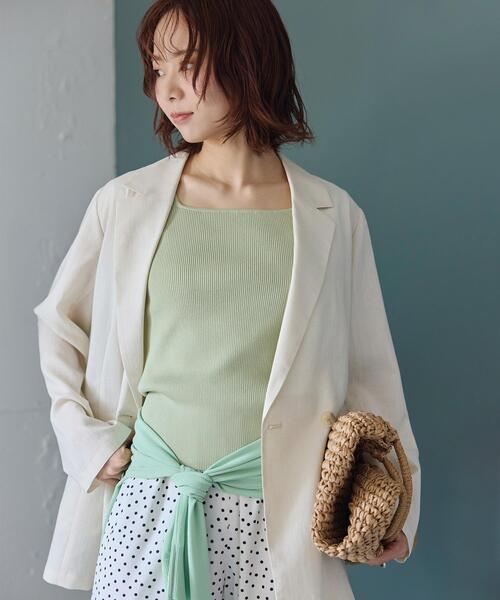 NATURAL BEAUTY BASIC（ナチュラルビューティーベーシック）の「スクエアネックリブニット（タンクトップ・レディース・オフホワイト/ライトグリーン/ベージュ/ブラック・ﾌﾘ-）」の13枚目の写真