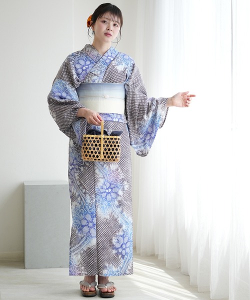 有松絞り浴衣3点セット utatane 藍葡萄に咲く菊（浴衣）｜utatane