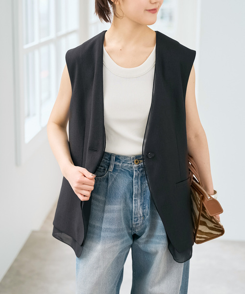 Spick & Span(スピックアンドスパン)の「シアーレイヤードジレ(ベスト・メンズ・キャメル/ブラック・FREE)」の5枚目の写真