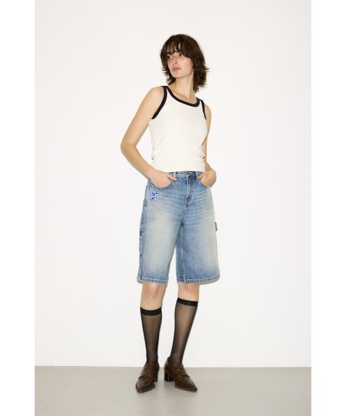 THROW by SLY(スローバイスライ)の「THROW RINGER TANK TOP リンガータンクトップ 春服 夏服(タンクトップ・レディース・オフホワイト/ライトブルー/ブラウン・FREE)」の5枚目の写真