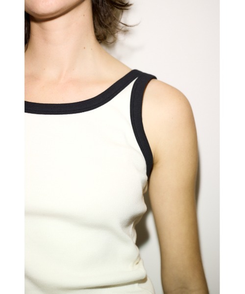 THROW by SLY(スローバイスライ)の「THROW RINGER TANK TOP リンガータンクトップ 春服 夏服(タンクトップ・レディース・オフホワイト/ライトブルー/ブラウン・FREE)」の8枚目の写真