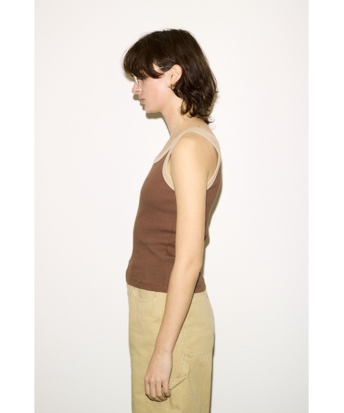 THROW by SLY(スローバイスライ)の「THROW RINGER TANK TOP リンガータンクトップ 春服 夏服(タンクトップ・レディース・オフホワイト/ライトブルー/ブラウン・FREE)」の11枚目の写真