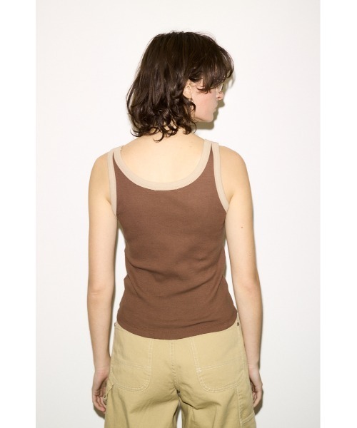 THROW by SLY(スローバイスライ)の「THROW RINGER TANK TOP リンガータンクトップ 春服 夏服(タンクトップ・レディース・オフホワイト/ライトブルー/ブラウン・FREE)」の12枚目の写真