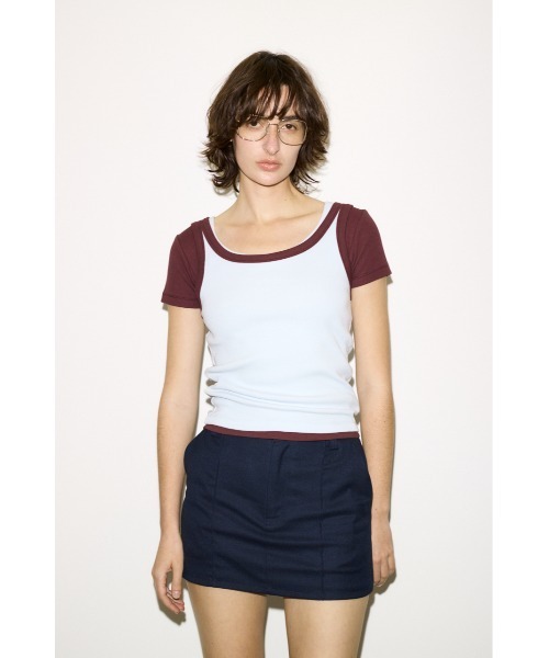 THROW by SLY(スローバイスライ)の「THROW RINGER TANK TOP リンガータンクトップ 春服 夏服(タンクトップ・レディース・オフホワイト/ライトブルー/ブラウン・FREE)」の14枚目の写真
