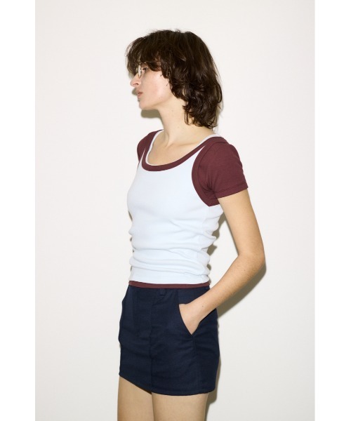 THROW by SLY(スローバイスライ)の「THROW RINGER TANK TOP リンガータンクトップ 春服 夏服(タンクトップ・レディース・オフホワイト/ライトブルー/ブラウン・FREE)」の16枚目の写真