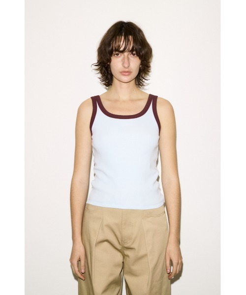 THROW by SLY(スローバイスライ)の「THROW RINGER TANK TOP リンガータンクトップ 春服 夏服(タンクトップ・レディース・オフホワイト/ライトブルー/ブラウン・FREE)」の18枚目の写真