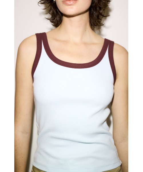 THROW by SLY(スローバイスライ)の「THROW RINGER TANK TOP リンガータンクトップ 春服 夏服(タンクトップ・レディース・オフホワイト/ライトブルー/ブラウン・FREE)」の22枚目の写真