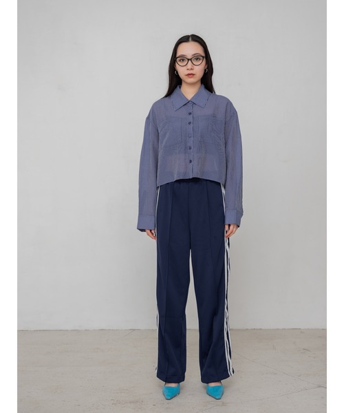 YOOU(ユー)の「ストライプシアーシャツ/透け感素材 × ショート・ロング丈展開(シャツ/ブラウス・レディース・ホワイト/ネイビー/ブラウン・MEDIUM/SMALL)」の20枚目の写真