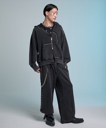 VI E DIT（ヴィエディット）の「Stud Bleach Leopard Sweat Pants/スタッズブリーチレオパードスウェットパンツ〈セットアップ着用可能〉（スウェットパンツ）」
