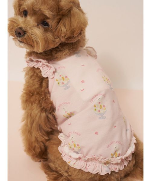 gelato pique（ジェラートピケ）の「【CAT&DOG】【接触冷感】シロクマひんやりスイーツ柄 Coolingフリルプルオーバー（ペットウェア・レディース・ブルー/ピンク・S/M/L）」の16枚目の写真