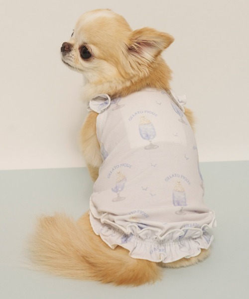 gelato pique（ジェラートピケ）の「【CAT&DOG】【接触冷感】シロクマひんやりスイーツ柄 Coolingフリルプルオーバー（ペットウェア・レディース・ブルー/ピンク・S/M/L）」の2枚目の写真