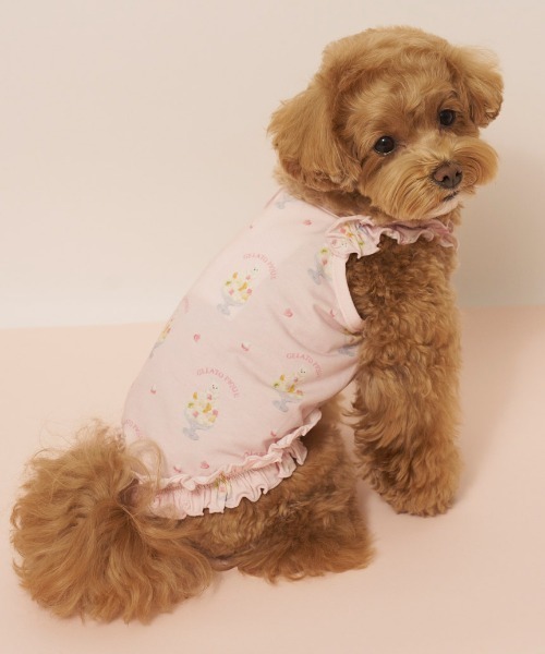 gelato pique（ジェラートピケ）の「【CAT&DOG】【接触冷感】シロクマひんやりスイーツ柄 Coolingフリルプルオーバー（ペットウェア・レディース・ブルー/ピンク・S/M/L）」の8枚目の写真