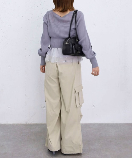 archives(アルシーヴ)の「シアーニットボレロ+花柄チュールペプラムキャミSET(Tシャツ/カットソー・レディース・ブラック/オフホワイト/グレー・MEDIUM)」の22枚目の写真