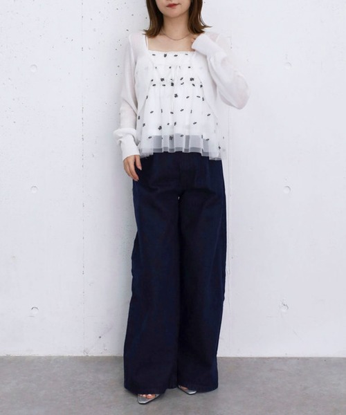 archives(アルシーヴ)の「シアーニットボレロ+花柄チュールペプラムキャミSET(Tシャツ/カットソー・レディース・ブラック/オフホワイト/グレー・MEDIUM)」の11枚目の写真