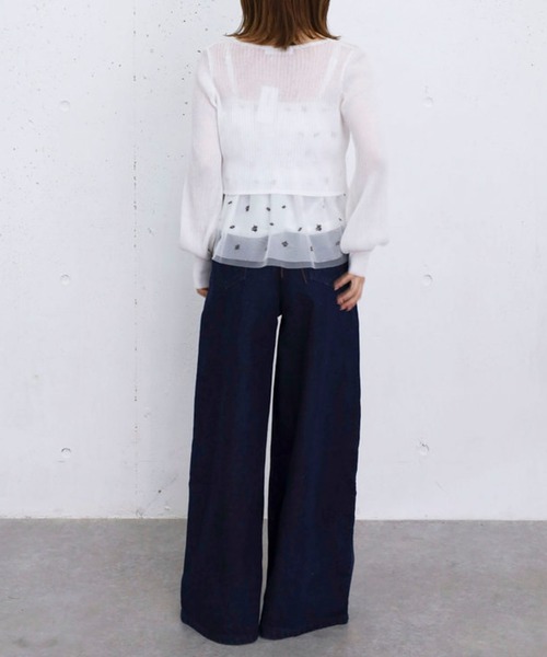archives(アルシーヴ)の「シアーニットボレロ+花柄チュールペプラムキャミSET(Tシャツ/カットソー・レディース・ブラック/オフホワイト/グレー・MEDIUM)」の14枚目の写真