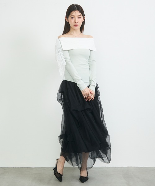 krahe(クレーエ)の「レイヤード風オフショルデザイントップス(Tシャツ/カットソー・レディース・ベージュ/グリーン/ブラック・FREE)」の6枚目の写真