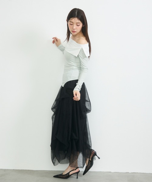 krahe(クレーエ)の「レイヤード風オフショルデザイントップス(Tシャツ/カットソー・レディース・ベージュ/グリーン/ブラック・FREE)」の7枚目の写真
