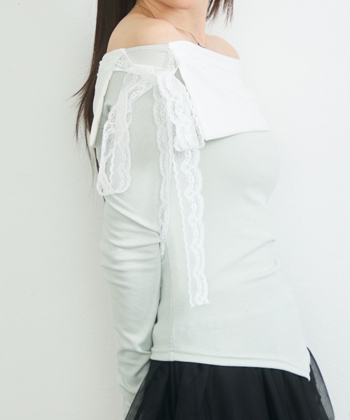 krahe(クレーエ)の「レイヤード風オフショルデザイントップス(Tシャツ/カットソー・レディース・ベージュ/グリーン/ブラック・FREE)」の8枚目の写真