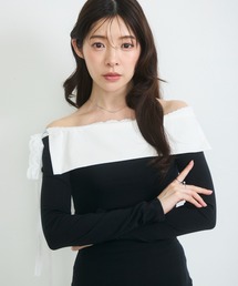 Tシャツ/カットソー（ブラック/黒色系・オフショルダー）ファッション