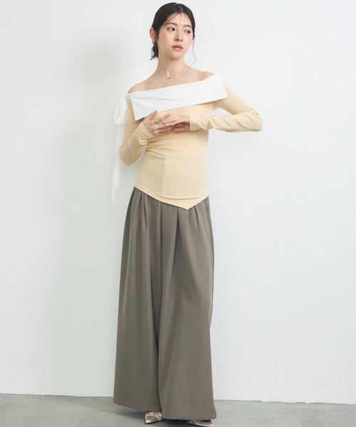 krahe(クレーエ)の「レイヤード風オフショルデザイントップス(Tシャツ/カットソー・レディース・ベージュ/グリーン/ブラック・FREE)」の18枚目の写真
