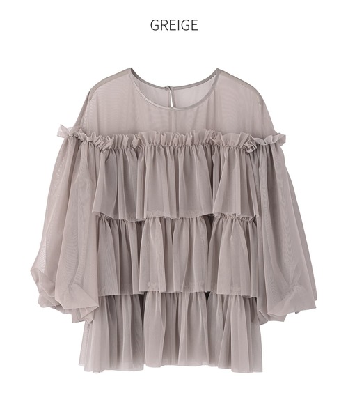 STYLE DELI(スタイルデリ)の「【selection】チュールティアードギャザーブラウス(シャツ/ブラウス・レディース・グレイッシュベージュ/ブラック・FREE)」の19枚目の写真