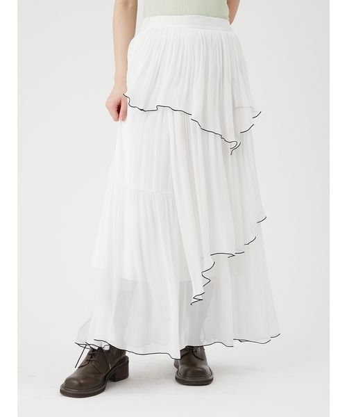 LILY BROWN(リリーブラウン)の「メローフリル光沢シアースカート(スカート・レディース・ミント/ネイビー/ホワイト・F)」の1枚目の写真