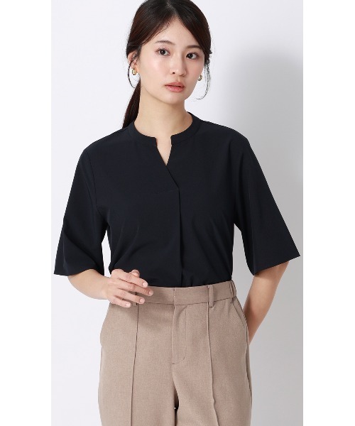 AOYAMA(アオヤマ)の「【みんなのブラウス】ゼロプレッシャーブラウス【キーネック】【半袖】【WEB限定】(シャツ/ブラウス・レディース・ホワイト/ネイビー・LL/L/M/S)」の2枚目の写真