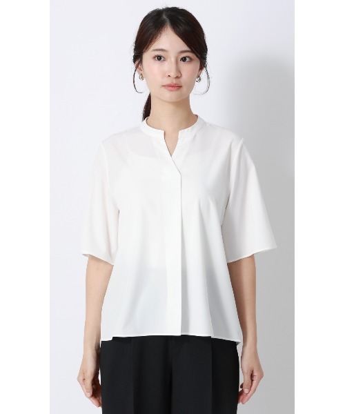 AOYAMA(アオヤマ)の「【みんなのブラウス】ゼロプレッシャーブラウス【キーネック】【半袖】【WEB限定】(シャツ/ブラウス・レディース・ホワイト/ネイビー・LL/L/M/S)」の4枚目の写真