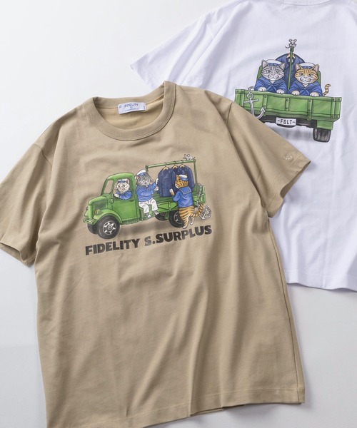 FIDELITY STANDARD SURPLUS(フィデリティスタンダードサープラス)の「【72】【FIDELITY STANDARD SURPLUS/フィデリティ スタンダード サープラス】デリバリーキャット グラフィック クルーネックTシャツ/前後プリント/接触冷感(Tシャツ/カットソー・メンズ・ブルー/ホワイト/ベージュ・M/L/XL)」の3枚目の写真