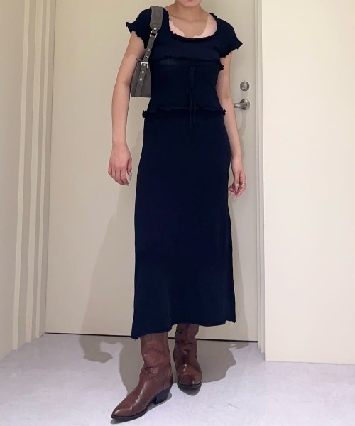 MOUSSY(マウジー)の「MELLOW STITCH ロングドレス(ワンピース・レディース・ネイビー/オフホワイト/チャコールグレー・1/2)」の19枚目の写真