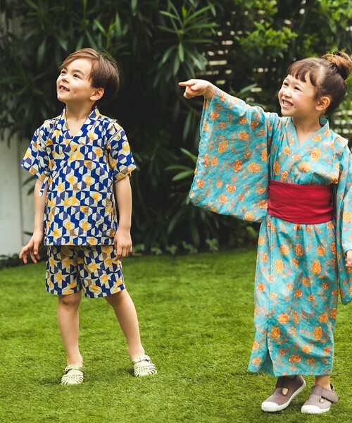 BEAMS mini（ビームスミニ）の「フラワー柄 浴衣 2026SS （90～130cm）お祭り 女の子 男の子 夏休み 花火大会 夕涼み（浴衣・キッズ・サックスブルー・S(90～100)/M(110～120)/L(130～140)）」の4枚目の写真