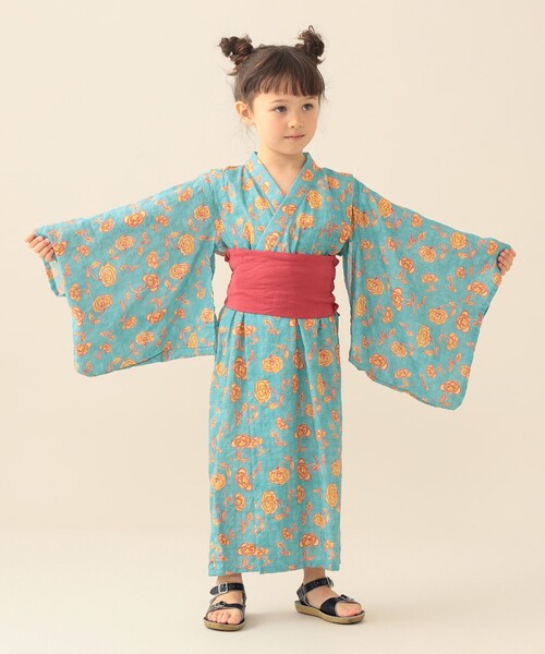 BEAMS mini（ビームスミニ）の「フラワー柄 浴衣 2026SS （90～130cm）お祭り 女の子 男の子 夏休み 花火大会 夕涼み（浴衣・キッズ・サックスブルー・S(90～100)/M(110～120)/L(130～140)）」の6枚目の写真