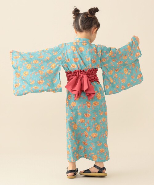 BEAMS mini（ビームスミニ）の「フラワー柄 浴衣 2026SS （90～130cm）お祭り 女の子 男の子 夏休み 花火大会 夕涼み（浴衣・キッズ・サックスブルー・S(90～100)/M(110～120)/L(130～140)）」の7枚目の写真