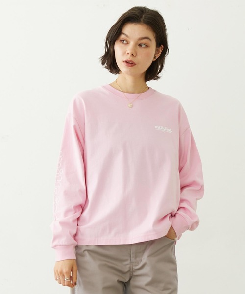 MILKFED.(ミルクフェド)の「MILKFED. COOPER LOGO L/S TEE(Tシャツ/カットソー・レディース・ピンク/チャコール/オフホワイト・M/L)」の3枚目の写真