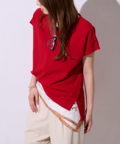 TRIANGLE PALETTE(トライアングルパレット)の「カットジョーゼット フレンチスリーブトップス(Tシャツ/カットソー・レディース・ホワイト/ブラック/レッド・FREE)」の6枚目の写真