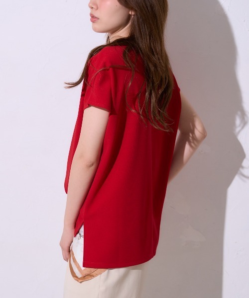 TRIANGLE PALETTE(トライアングルパレット)の「カットジョーゼット フレンチスリーブトップス(Tシャツ/カットソー・レディース・ホワイト/ブラック/レッド・FREE)」の7枚目の写真