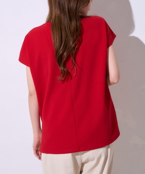 TRIANGLE PALETTE(トライアングルパレット)の「カットジョーゼット フレンチスリーブトップス(Tシャツ/カットソー・レディース・ホワイト/ブラック/レッド・FREE)」の9枚目の写真
